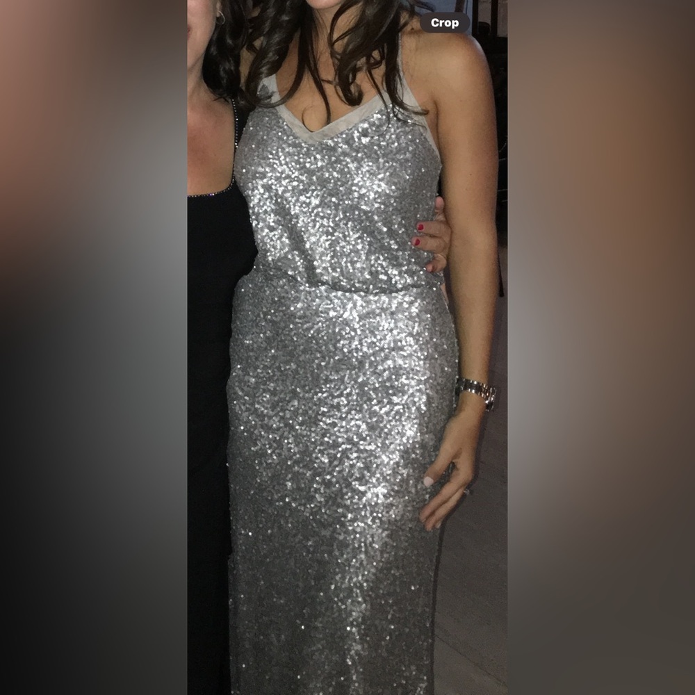 Badgley Mischka sequin silver gown Size 4